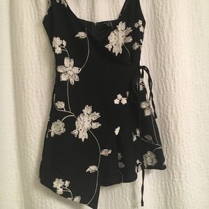 Asymmetrical Floral-Embroidered Romper